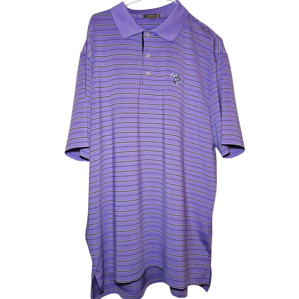 Peter Millar Men's Golf Shirt Size Large Summer Comfort 4 Polo Purple Striped